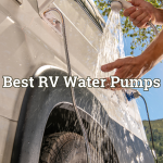 Man using an RV outside shower.