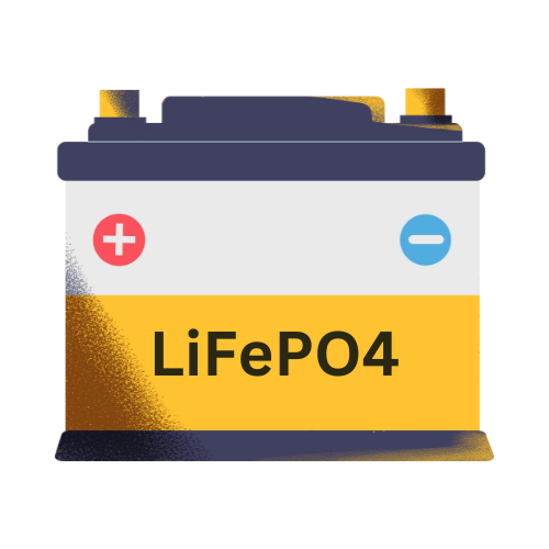 Graphic of a battery with LiFePO4 written on it.