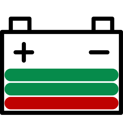 Battery graphic with green and red bars.