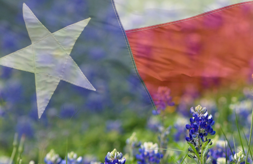 a flag with a star and a red square in the background