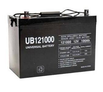 a black battery with white text