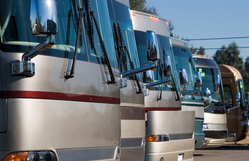 motor coaches lined up next to each other