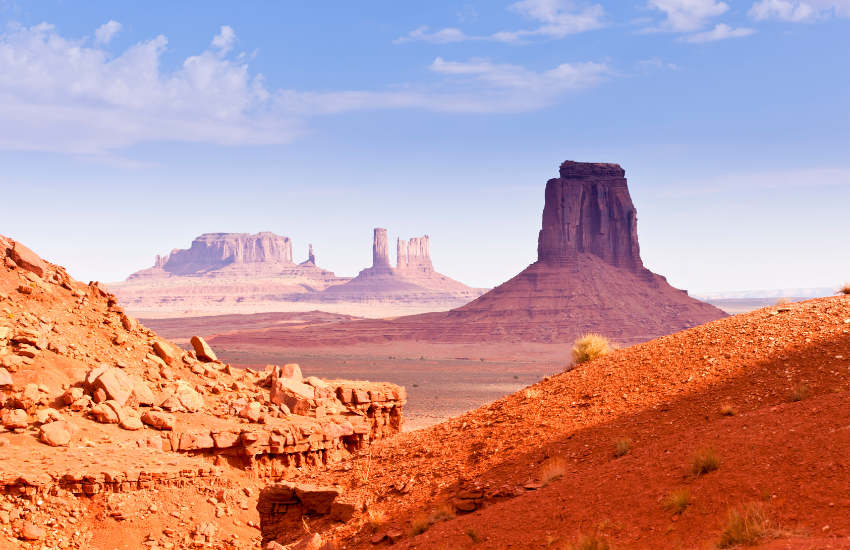 Monument Valley A view of Monument Valley with red rock formations.