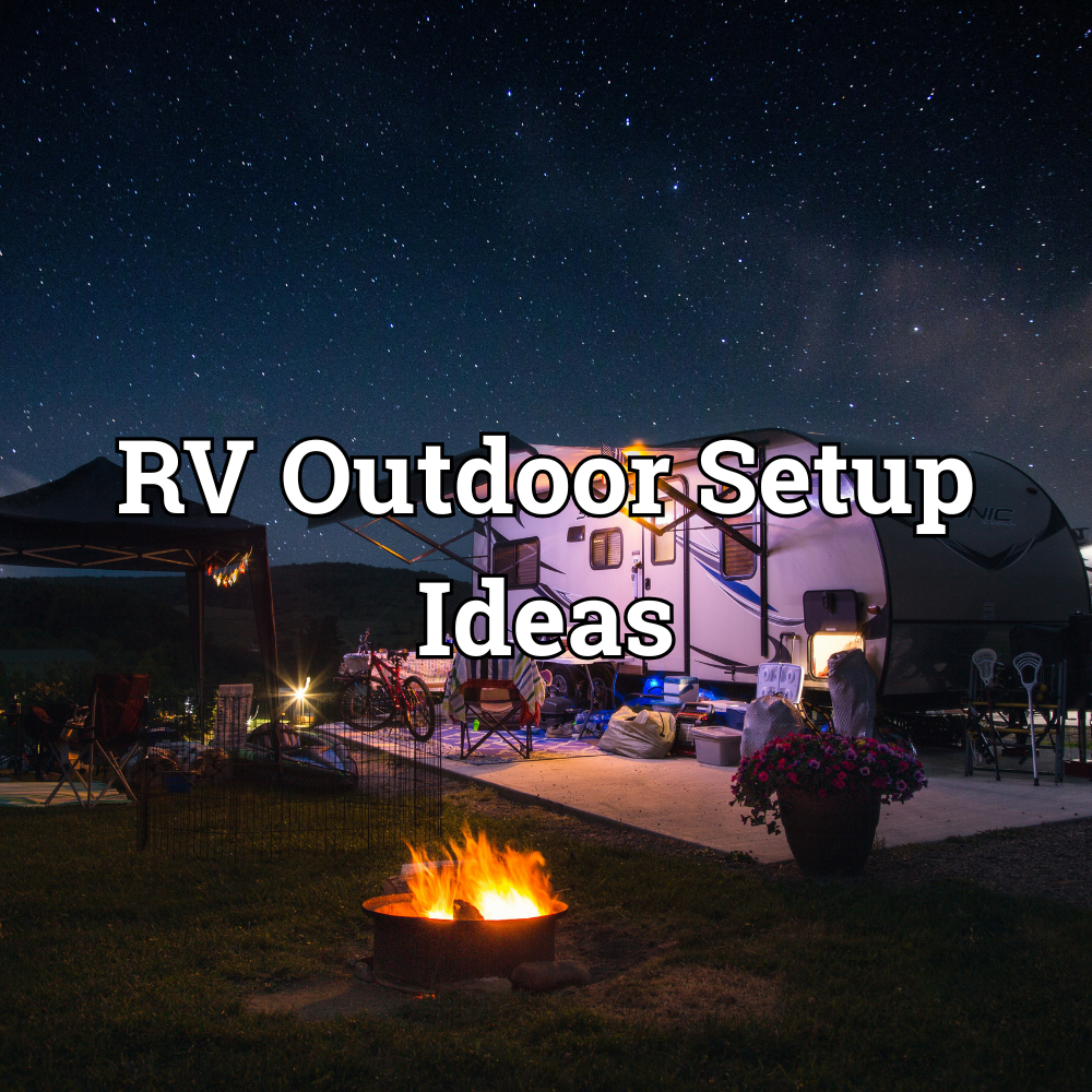 A camper setup at nightime.