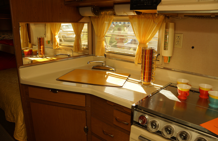Vintage RV kitchen.