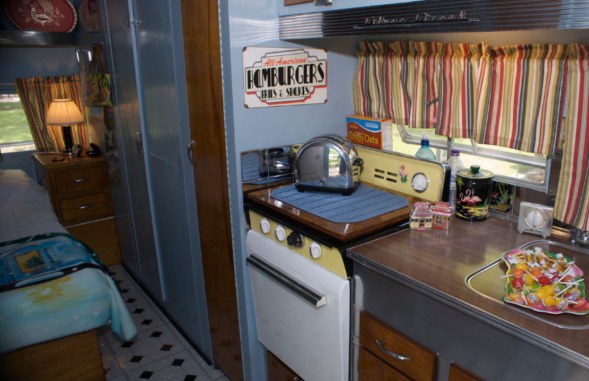 A 1950's RV camper interior.