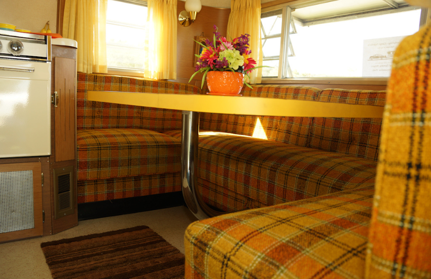 Camper Decor Ideas#3 Retro patterned fabric in a vintage camper.