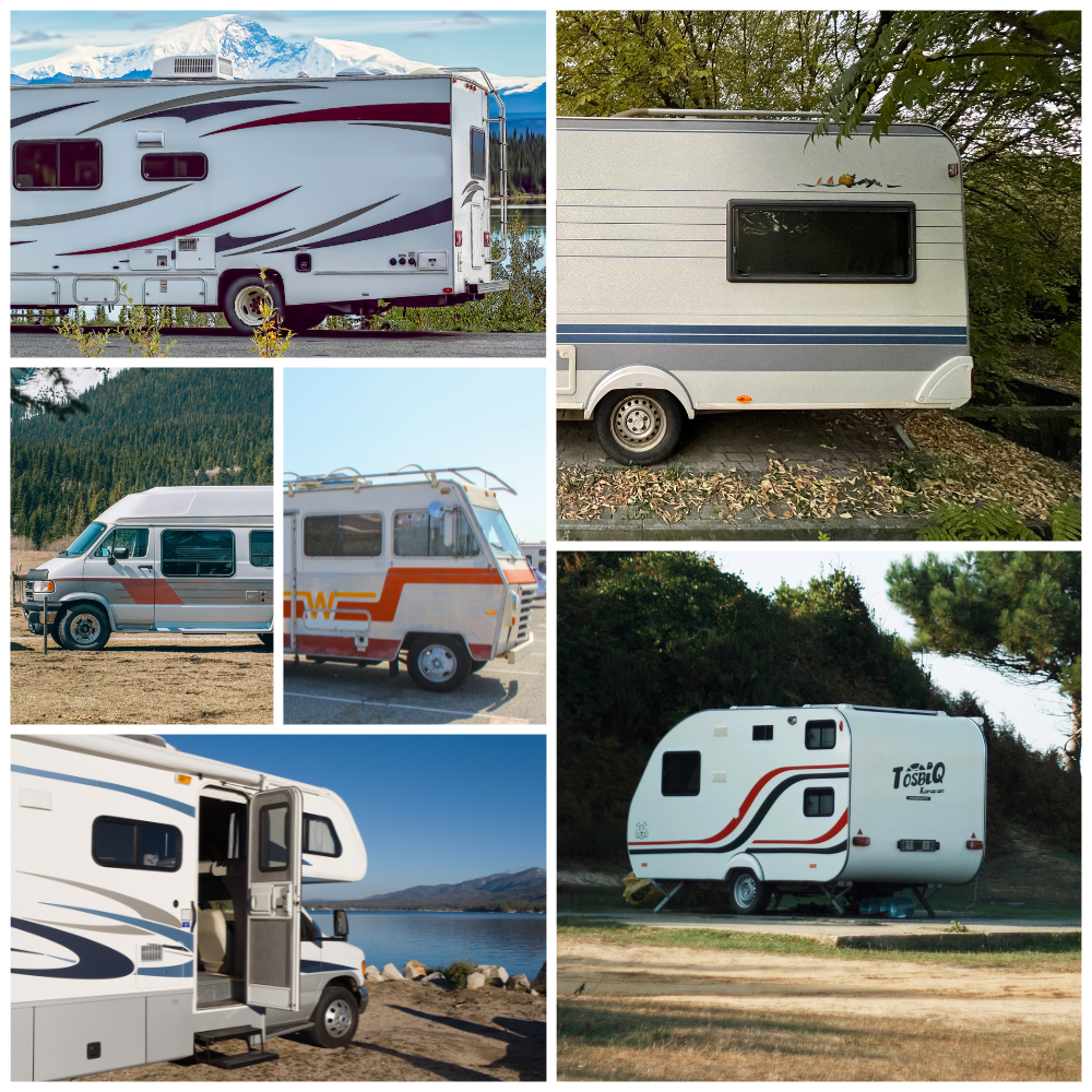 Replacement RV Decals A collage of 6 different RVs.