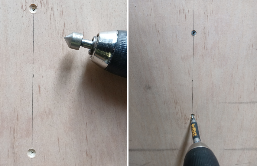 Plywood being being fixed on a camper wall.