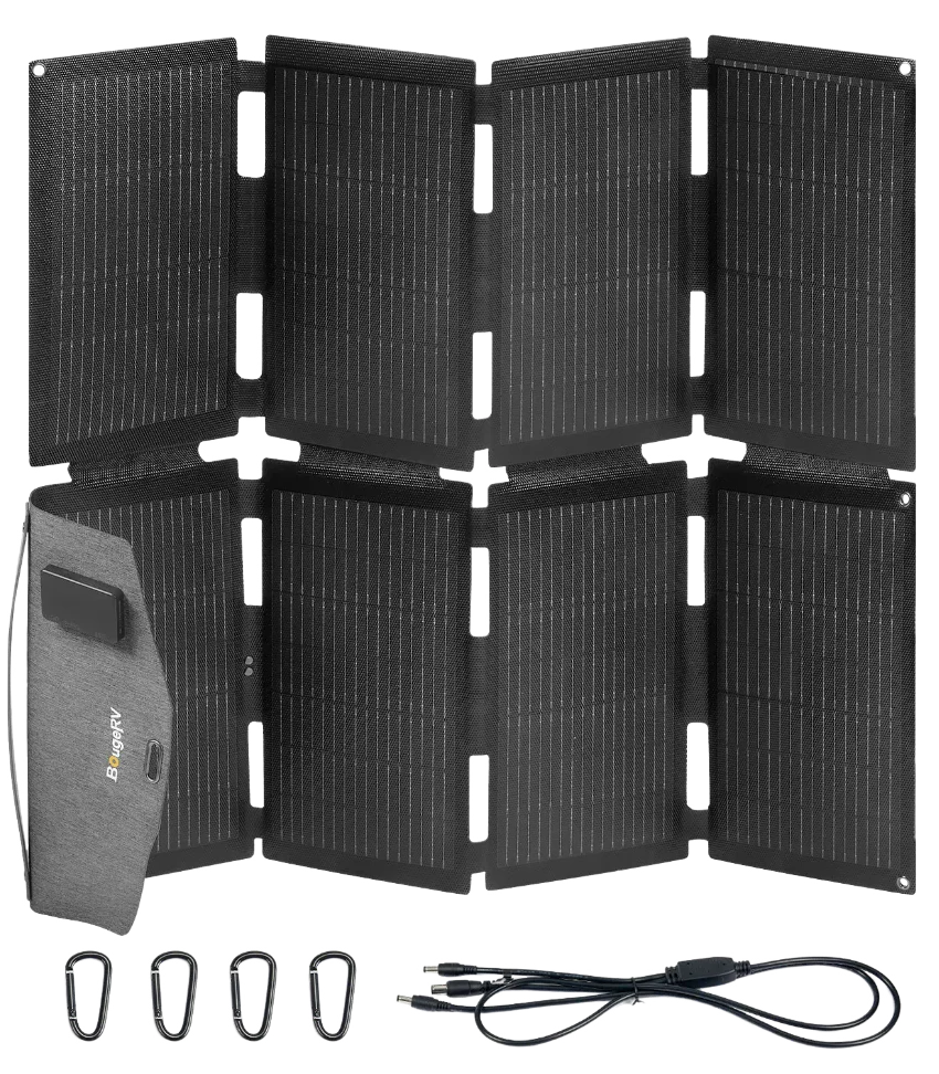 Opened portable solar panels.